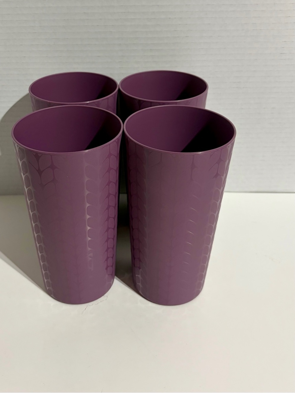 Set 4 Mainstays 26 oz Woven Etched Plastic Tumbler Tumblers Cups Cup Purple NEW